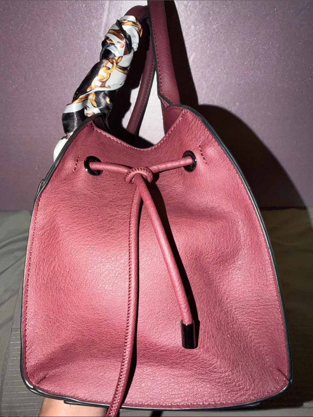 Like New ALDO Burgundy Kerrigan Dome Satchel Bag with Twilly Scarf